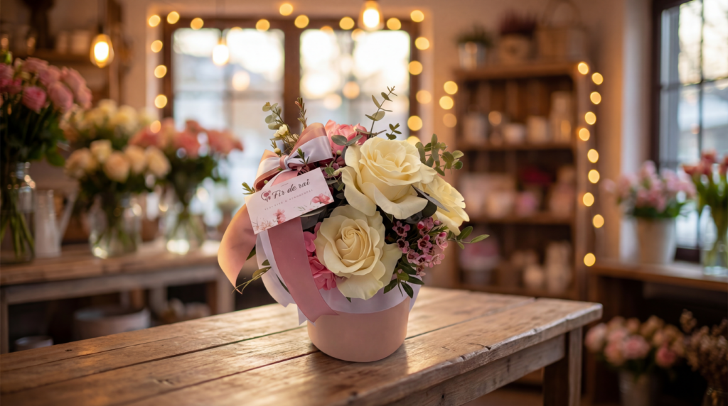 Aranjament floral elegant cu trandafiri și flori pastel într-o florărie din Brașov – Fir de Rai
