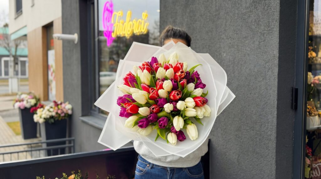 Buchet de flori proaspete realizat în florăria Fir de Rai Brașov